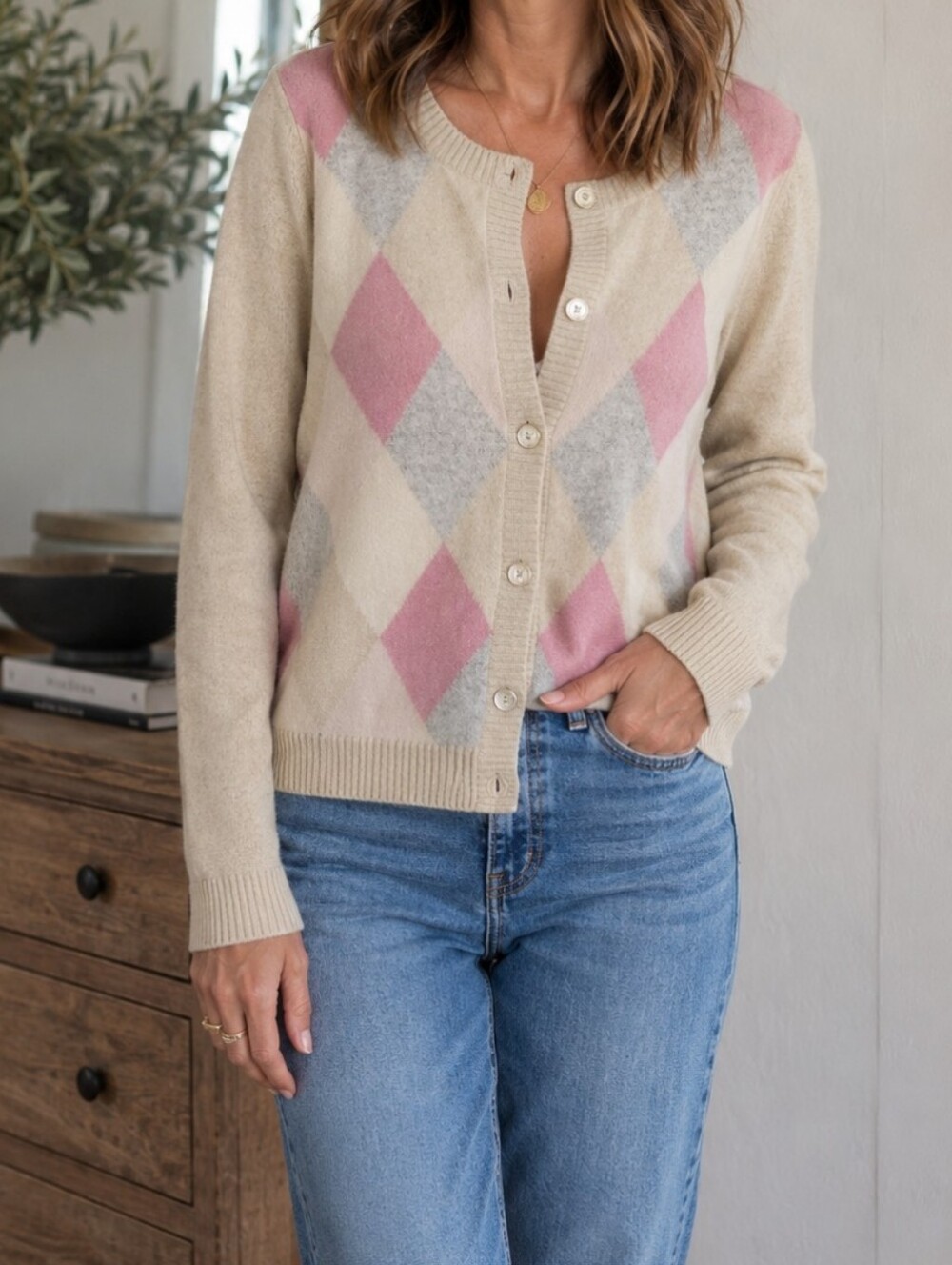 Talbots Angora Rabbit Hair Blend Argyle Cardigan Sweater Size 14 - 16 NWOT